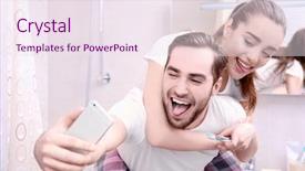  Presentation with happy 18th birthday - Slide set featuring taking selfie while brushing teeth background and a sky blue colored foreground