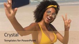  Presentation with elementary school african american female career - Slide deck consisting of taking selfie with her mobile background and a coral colored foreground