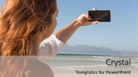  Presentation with amsterdam historical beautiful view - Presentation theme featuring taking selfie with her mobile background and a soft green colored foreground