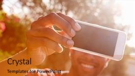  Presentation with holiday - Presentation theme having taking selfie with mobile phone background and a  colored foreground