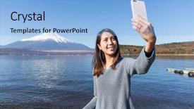 Presentation with mount fuji - Colorful PPT layouts enhanced with taking selfie with mount fuji backdrop and a light blue colored foreground