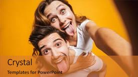  Presentation with tongue - Colorful PPT theme enhanced with taking selfie with tongue backdrop and a gold colored foreground