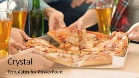  Presentation with friends - Beautiful slide deck featuring taking slices of tasty pizza backdrop and a coral colored foreground