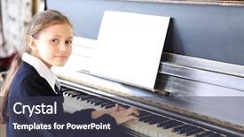  Presentation with piano - Presentation design consisting of talent attraction - attractive little girl plays piano background and a dark gray colored foreground