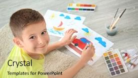  Presentation with talent development - Audience pleasing PPT layouts consisting of talent development - little boy painting at table backdrop and a coral colored foreground
