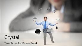  Presentation with juggling - Presentation design having talent management - businesswoman looking at miniature background and a lemonade colored foreground