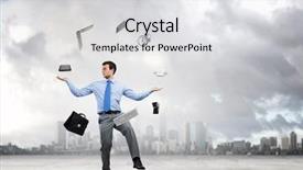  Presentation with talent - Colorful PPT layouts enhanced with talent management - young businessman juggling with business backdrop and a light gray colored foreground