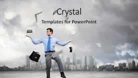  Presentation with talent - Beautiful slide set featuring talent management - young businessman juggling with business backdrop and a light gray colored foreground