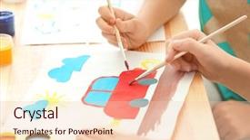  Presentation with children painting - Presentation design consisting of talent red - cute children painting at table background and a lemonade colored foreground