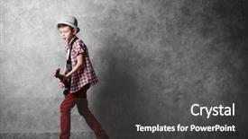  Presentation with red grey - Presentation design featuring talent red - little boy playing guitar background and a dark gray colored foreground