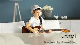  Presentation with guitar - Audience pleasing slide set consisting of talent red - little boy playing guitar backdrop and a soft green colored foreground
