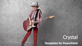 Presentation with talent - PPT theme with talent red - little boy playing guitar background and a gray colored foreground