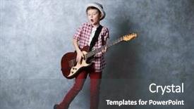  Presentation with talent - Audience pleasing PPT theme consisting of talent red - little boy playing guitar backdrop and a dark gray colored foreground