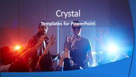  Presentation with performing arts stage - Audience pleasing slide set consisting of talent show - handsome musicians performing on stage backdrop and a violet colored foreground