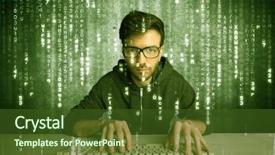  Presentation with hacking - Slide set with talented hacker scanning online passwords background and a  colored foreground