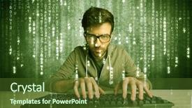  Presentation with hacking - PPT theme with talented hacker scanning online passwords background and a tawny brown colored foreground