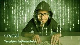  Presentation with hacking - Slide deck consisting of talented hacker scanning online passwords background and a  colored foreground