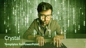  Presentation with hacking - Colorful slides enhanced with talented hacker scanning online passwords backdrop and a  colored foreground