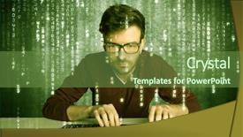  Presentation with hacking - Amazing PPT theme having talented hacker scanning online passwords backdrop and a tawny brown colored foreground