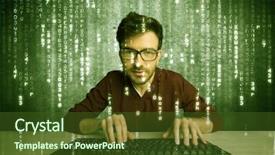  Presentation with hacking - Colorful slides enhanced with talented hacker scanning online passwords backdrop and a tawny brown colored foreground