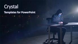  Presentation with computer hacker - Theme having talented hacker using laptop computer background and a wine colored foreground