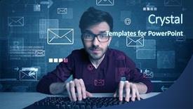  Presentation with hacking - PPT theme featuring talented young hacker hacking email background and a ocean colored foreground