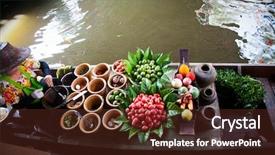  Presentation with boat - PPT theme with taling chan floating market background and a tawny brown colored foreground