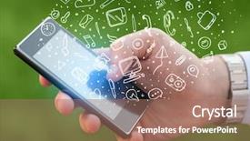  Presentation with smartphone - Theme consisting of talk bubble - hand holding smartphone with hand background and a coral colored foreground