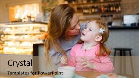  Presentation with cafeteria - PPT theme featuring talk in cafeteria background and a coral colored foreground