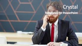  Presentation with speaking - Beautiful PPT theme featuring talk programms tv - confident agent speaking on cellphone backdrop and a gray colored foreground