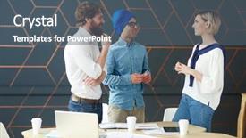  Presentation with virile young men - Colorful slides enhanced with talk programms tv - intercultural men interviewing young female backdrop and a ocean colored foreground