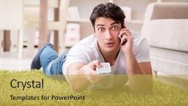  Presentation with floor - Presentation theme having talk programms tv - man watching tv at home background and a yellow colored foreground