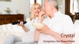  Presentation with television watching - Colorful slide deck enhanced with talk programms tv - portrait of a mature couple backdrop and a lemonade colored foreground