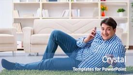  Presentation with floor - PPT layouts having talk programms tv - young handsome man sitting background and a  colored foreground