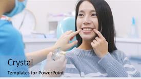  Presentation with talk - Presentation enhanced with talk to dentist in dental background and a light blue colored foreground