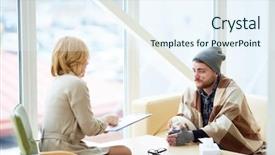  Presentation with homeless people - PPT theme with talk to one of refugee background and a sky blue colored foreground