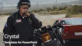  Presentation with walkie talkie - Audience pleasing theme consisting of man communicating on walkie-talkie backdrop and a dark gray colored foreground