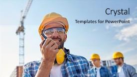  Presentation with walkie talkie - Slides with talkie or radio at construction background and a light blue colored foreground