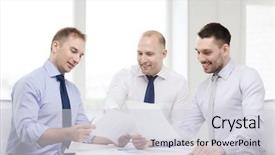  Presentation with audit business compliance concept - Cool new theme with group 3 people talking - business and office concept backdrop and a  colored foreground