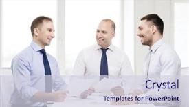  Presentation with office - Cool new presentation theme with group 3 people talking - business and office concept backdrop and a  colored foreground