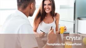  Presentation with cheerful - Presentation theme having talking and having breakfast together background and a coral colored foreground