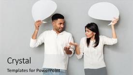  Presentation with bubble - Colorful PPT theme enhanced with talking and holding blank bubble backdrop and a light gray colored foreground