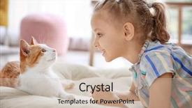  Presentation with cat - Colorful presentation design enhanced with talking animals - cute little girl with cat backdrop and a soft green colored foreground