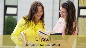  Presentation with stage shows - Cool new presentation design with talking books - one student shows to another backdrop and a yellow colored foreground