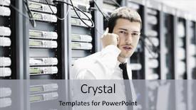  Presentation with data science - PPT theme consisting of talking by cellphone at network background and a light gray colored foreground