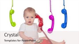  Presentation with children talking - Presentation theme enhanced with talking children - beautiful baby with many telephones background and a lemonade colored foreground
