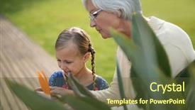  Presentation with children talking - Slide set enhanced with talking children - smiling granddaughter and grandmother looking background and a tawny brown colored foreground