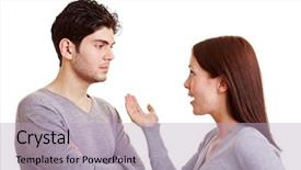  Presentation with talking heads - PPT layouts enhanced with talking heads - angry woman discussing with her background and a light blue colored foreground