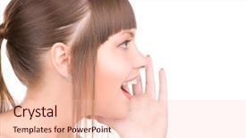  Presentation with talking heads - Beautiful presentation theme featuring talking heads - bright picture of young woman backdrop and a lemonade colored foreground