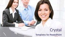  Presentation with talking heads - Theme enhanced with talking heads - business woman in an office background and a sky blue colored foreground